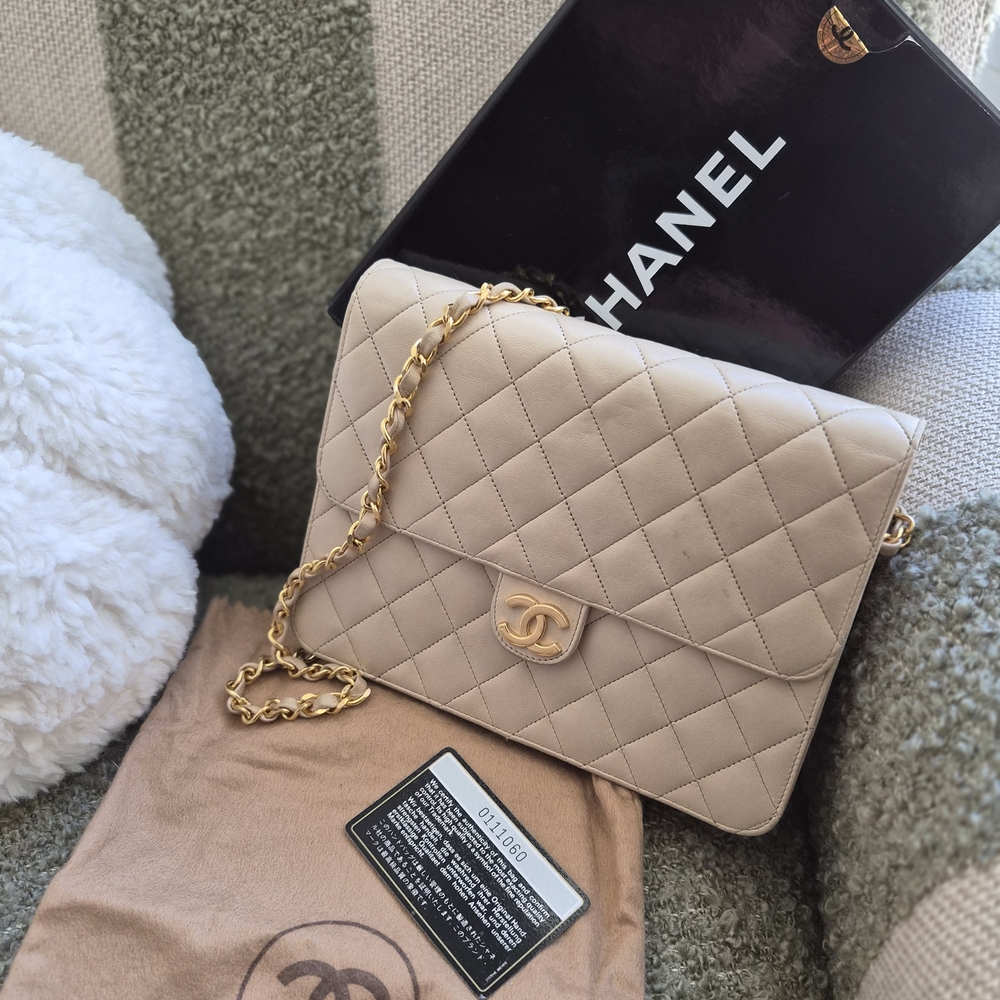 Vintage Chanel Beige Quilted Lambskin Shoulder Bag